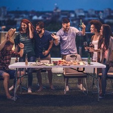 180 CM Folding Plastic Dining Table with Handle Metal Legs and Non-slip Foot Pad