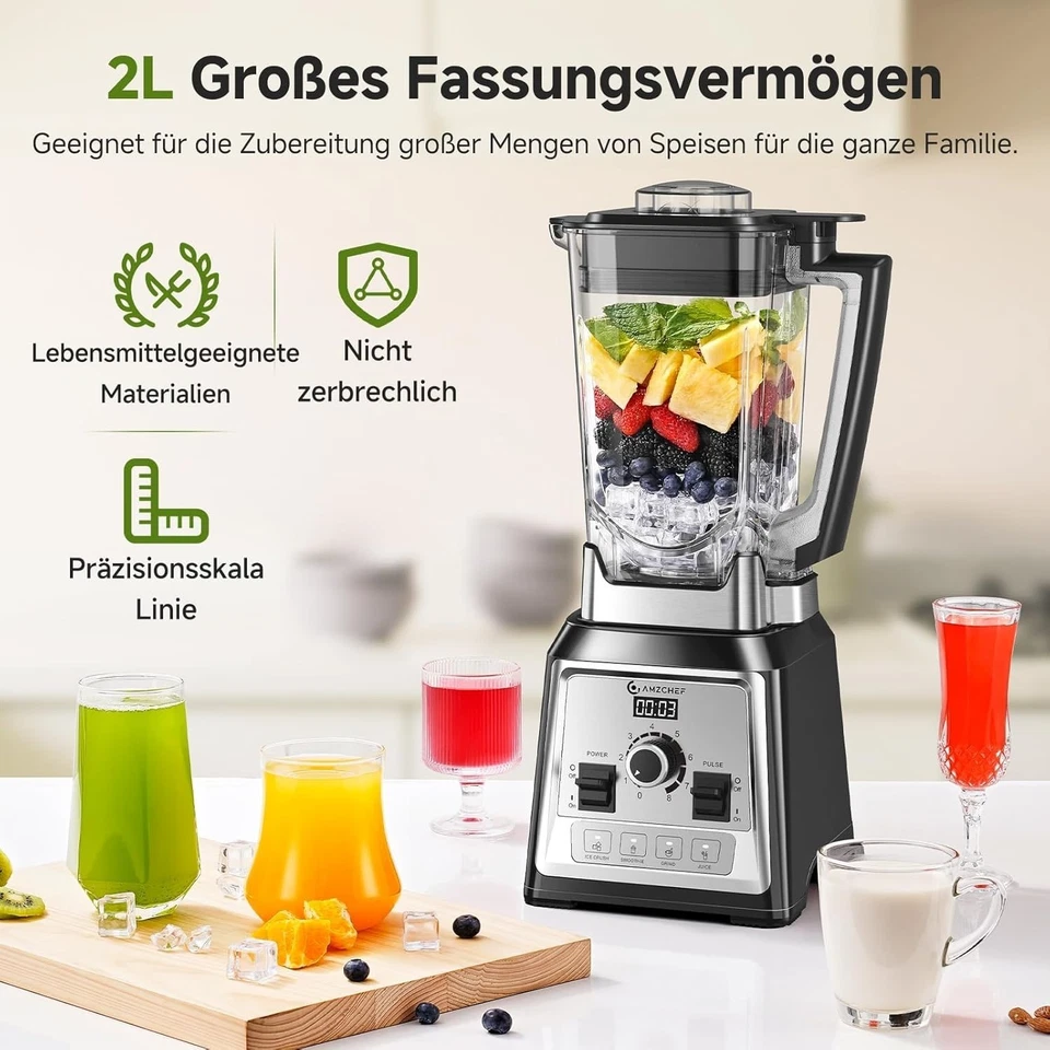 AMZCHEF Standmixer Hochleistungsmixer 2L Mixer Blender mit 8 Geschwindigkeiten - Bild 4 von 4