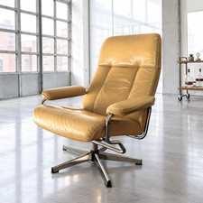 Skoghaug Model N Norwegian Cognac Leather Recliner Swivel Chair 1970s MCM
