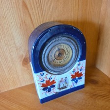 Antique Porcelain Mantel Clock Hand Painted Ceramic Blue White Floral Vintage