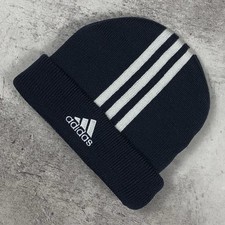 Vintage 2002 Adidas Hat Taiwan Fleece Lined Three Stripes Navy JUNIOR ONE SIZE