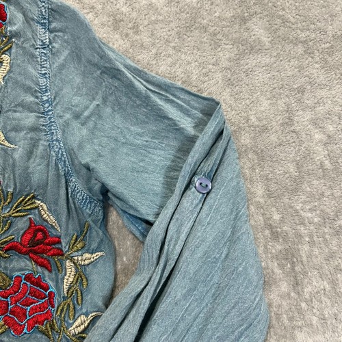 Scully Womens Blue Embroidered Floral Button Up Blouse Peplum Top Small Rodeo - Picture 5 of 14