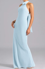 Azazie Women's Velli Sky Blue Backless Mermaid High Neck Chiffon Dress US Size