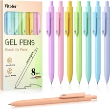 Pens, 8Pcs Cute Color Gel Pens, 0.5Mm Black Ink Pens Fine Point Smooth Writing P
