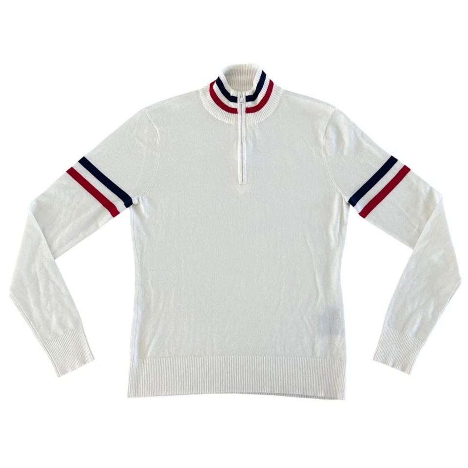 Suéter de esquí Meister Kate 1/4 cremallera para mujer M blanco rojo azul a rayas suéter nuevo sin etiquetas Foto 2 de 4