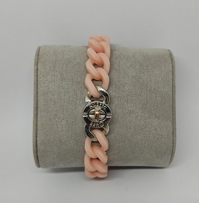 Madison Rustic Cuff Silver Turn Lock Baby Pink Silicone Stretch Bracelet