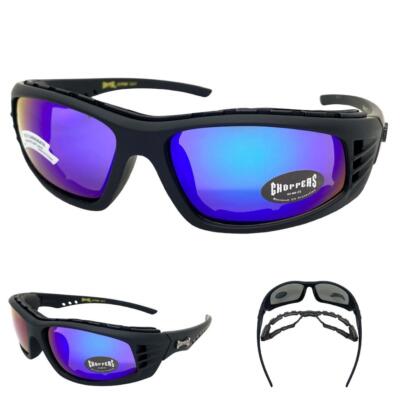 MOTORCYCLE Riding Padded Foam Protective Safety Eyewear SUN GLASSES Blue Lens