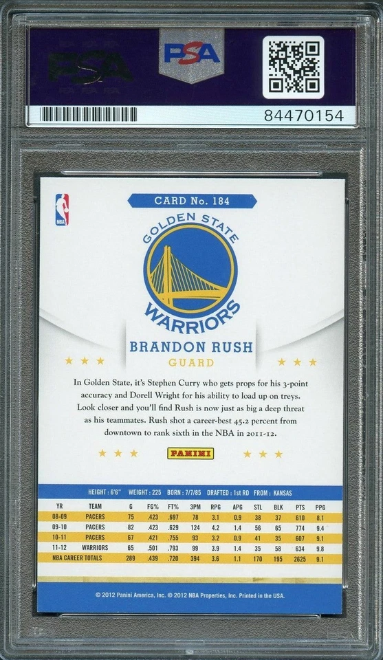 Tarjeta firmada 2012-13 NBA Hoops #184 Brandon Rush automática PSA Slabbed Warriors Foto 2 de 2