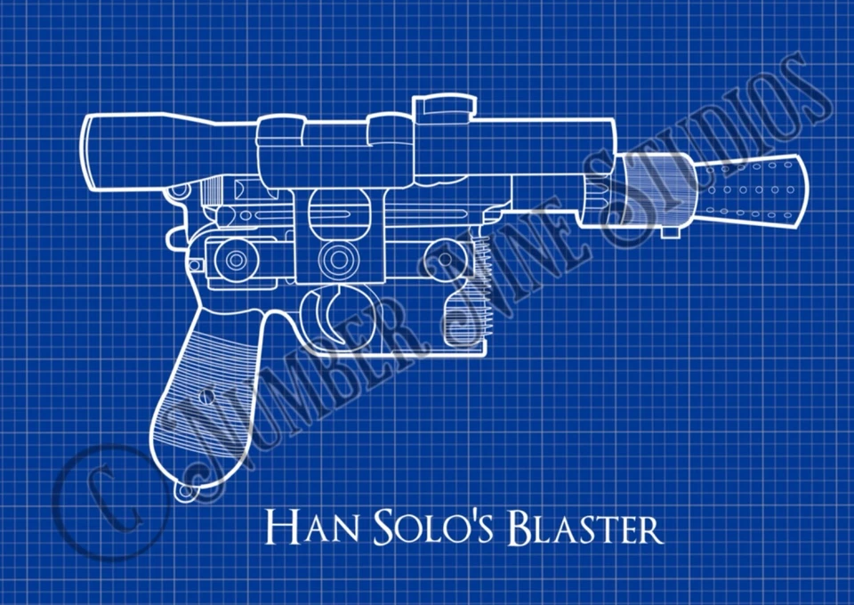 Han Solo’s Blaster Star Wars Ilustración BLUEPRINT,Alta calidad, Firmado.Limitado Foto 2 de 4