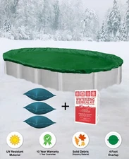 16'x32' Oval Above Ground Winter Pool Cover + 4x4 Air Pillows + Winterizing Kit