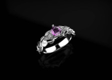 1ct Simulated Purple Amethyst Engagement Ring 14k White Gold Plated Leaf Design