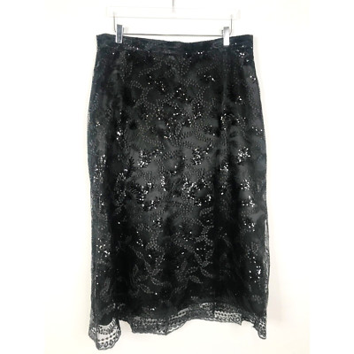 Anne Klein Skirt Womens 14 Extra Large Black Sequins Overlay Midi Witchy Fairy