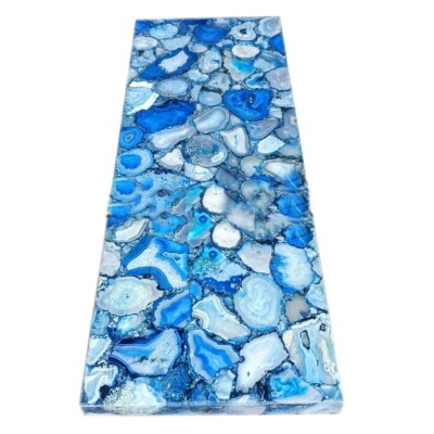 Blue Agate Stone Corner Side Table, Handmade Furniture, Gemstone Work Countertop
