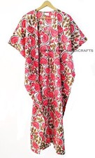 Cotton Loose Short Sleeves Floral Print white Free Size Hippie Caftan Maxi Dress