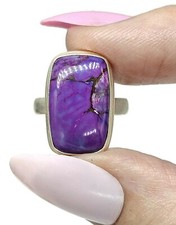 Purple Turquoise Ring, Size 5.5, Sterling Silver, Rectangle Shaped, Goddess Gem