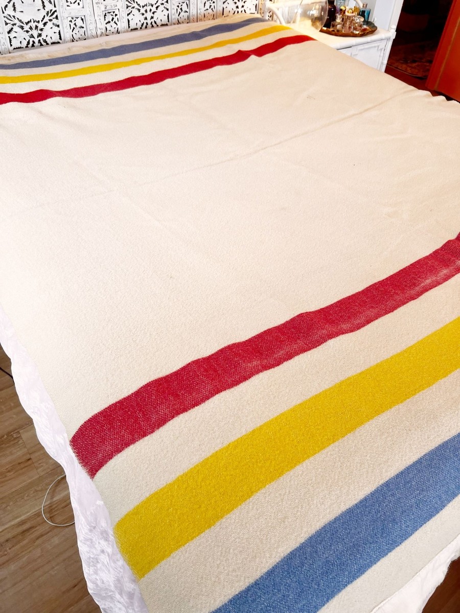 Vintage Hudson Bay Style Striped Wool Blanket Trapper Lodge Camp