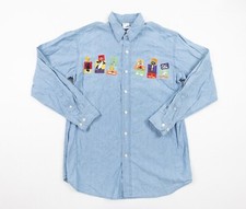 Vintage Looney Tunes Shirt Mens Small Blue Button Down 90s Warner Bros Chambray