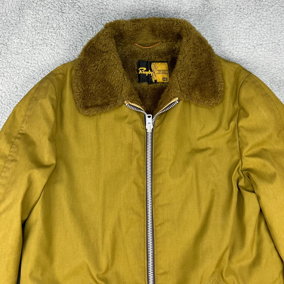 Abrigo Vintage Rugby Ropa Deportiva Adulto 42 Verde Forro Borg Garra Cremalleras Bolsillos Foto 4 de 4