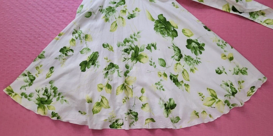 Vestido Tara Jarmon Auto Corbata Top Acampanado Sin Mangas Talla S/36 Blanco Verde Floral Foto 3 de 4