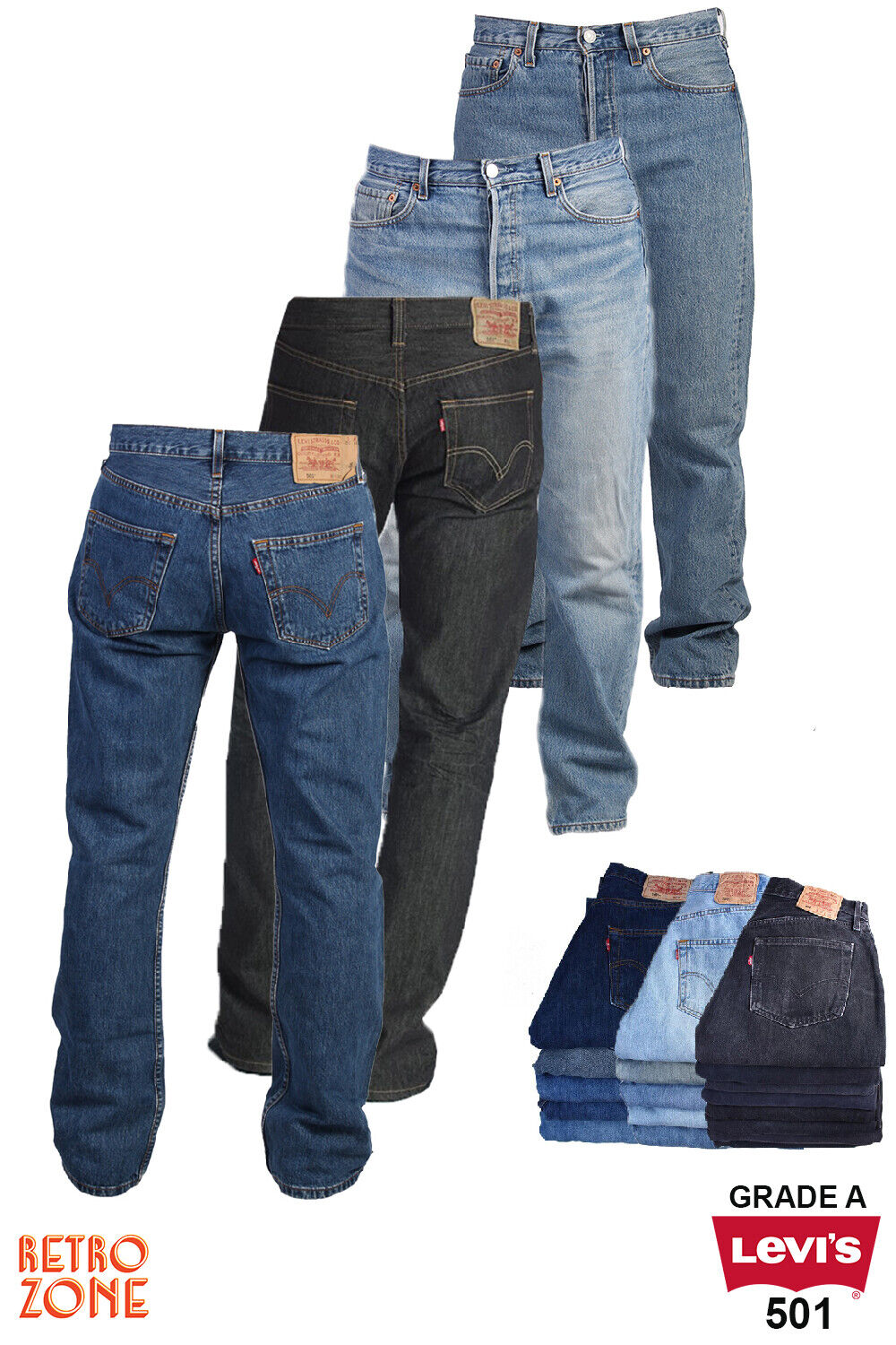 JEANS MENS LEVIS DENIM VINTAGE GRADE A SIZE W28 W31 W30 W32 W34 W36 |