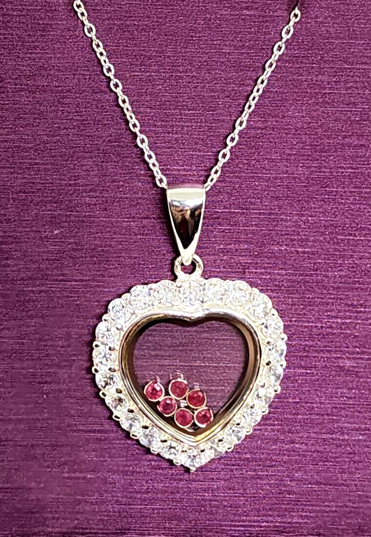 Sterling Silver Floating Heart Window Ruby Stones… - image 7
