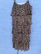 SALE @ Vintage Leopard Jaguar Cheetah Flapper Pleated Dress Girls Sz 16 ❤️tb9j3