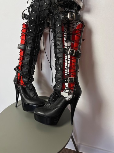 Gothic Thigh High Platform Heels with Laces, Buckles, and Metal Details - Picture 2 of 15