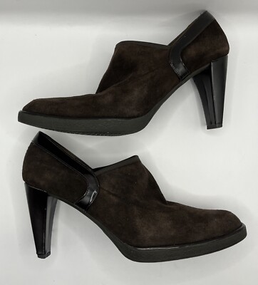 Stuart Weitzman Chocolate Brown Suede Ankle Booties Block Heel  Womens 6.5M