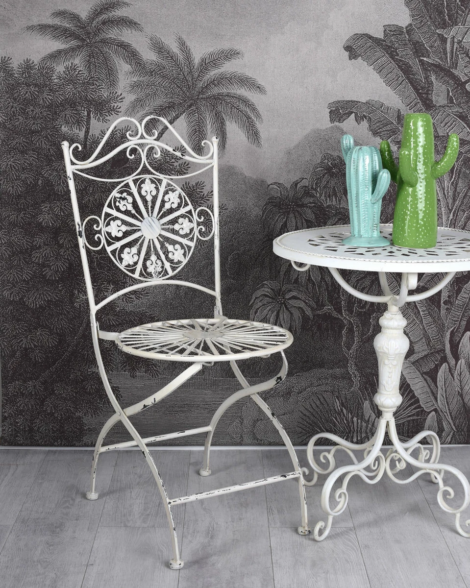 Antique Chair White Steel Garden Folding Cottage Kitchen Metal eBay