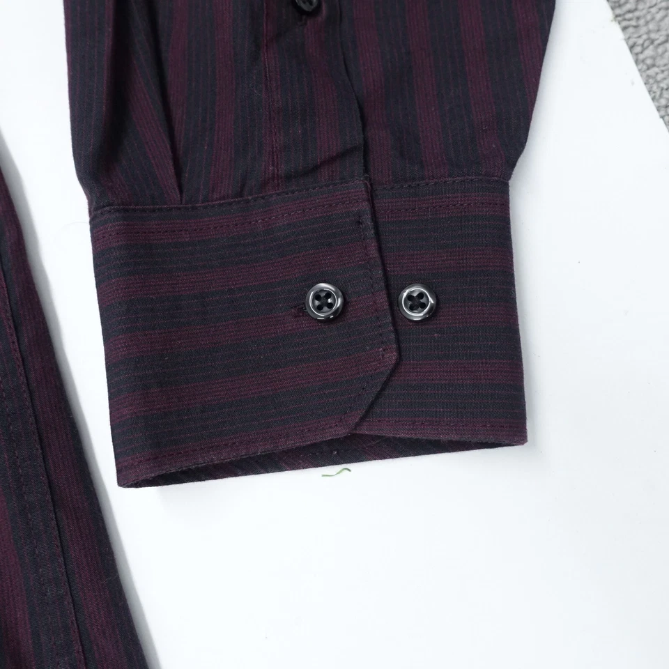 Camisa social masculina J. Ferrar 17.5 34-35 marrom listrada preta ajuste moderno formal - Imagem 3 de 4