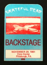 Grateful Dead Backstage Pass Pittsburgh Pennsylvania Civic 11/29/81 11/29/1981