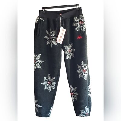 NWT Kappa Authentic SnowFlake Fleece Men's Jogger Pants in Black Smoke Large
