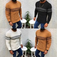 Tops Cable Knit Long Sleeve Mens Chunky Sweater Crew Neck Pullover Winter Jumper