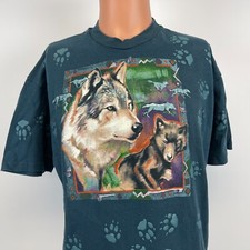 Wolves Paws All Over Print Single Stitch T Shirt Vtg 90s 1992 Made In USA L