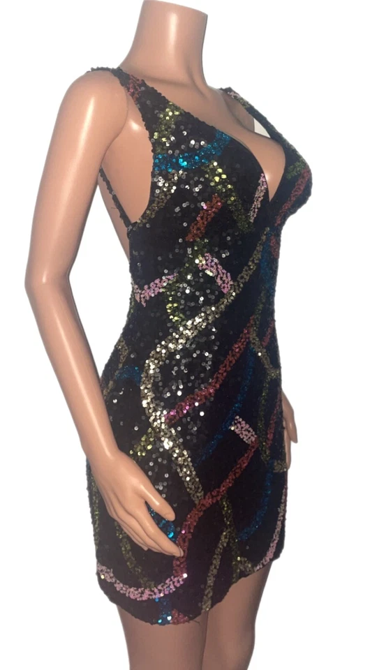 Scala Y2K 8 lentejuelas seda acolchado busto espalda baja mini vestido baile graduación fiesta vestido Foto 3 de 4