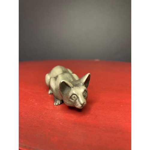 Pewter Kitten Pouncing Cat Figurine Wide Eyed Stare Miniature Realistic Detailed - Picture 1 of 8