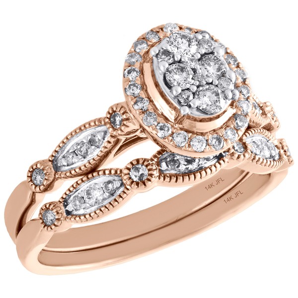 14K RoséGold Diamant Verlobungsring Set Oval Mit Ehering 0,50 Ct.-image