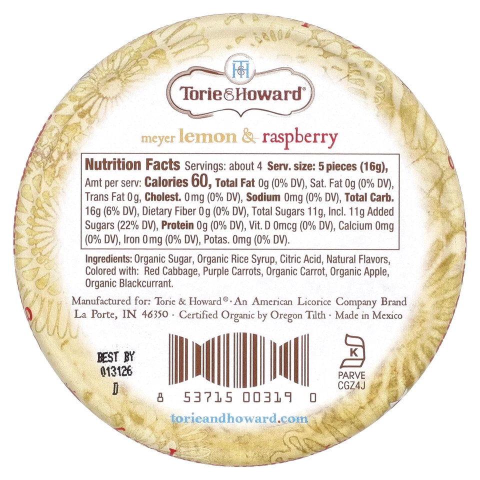 Organic Hard Candy, Meyer Lemon & Raspberry, 2 oz (57 g) - Image 2 of 4