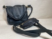 Small Black Leather Crossbody Bag with Coin Pouch, USA-Made Shoulder Purse#004