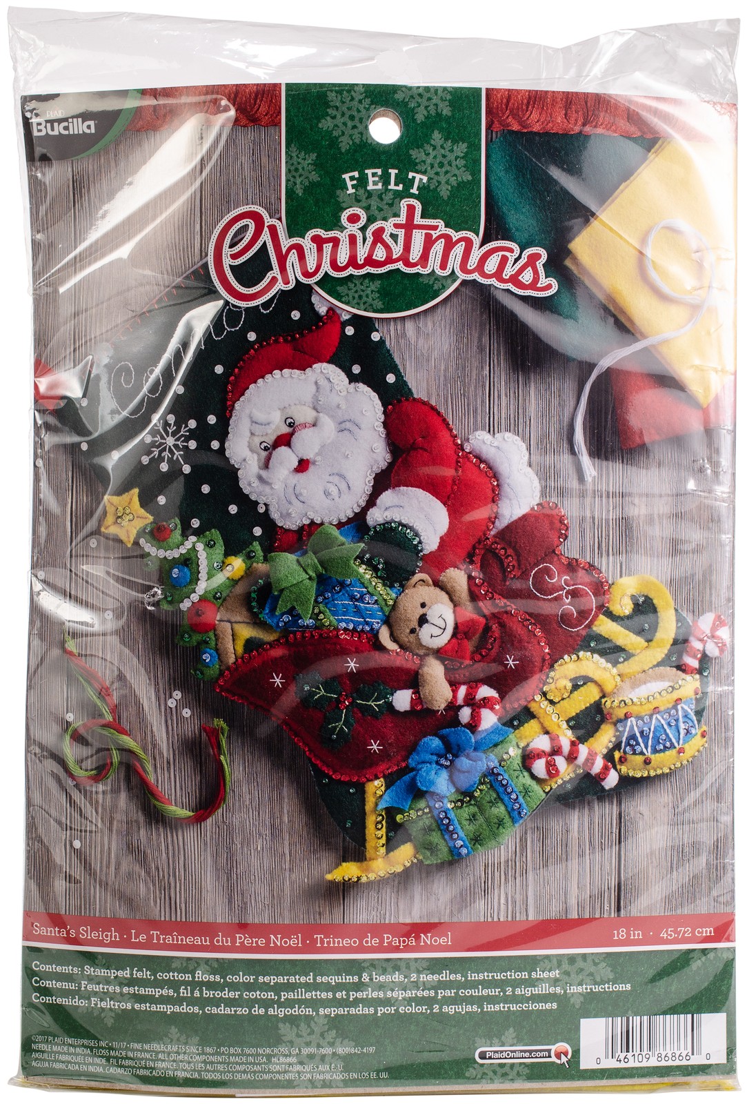 Bucilla Felt Stocking Applique Kit 18" Long-Santa's Sleigh