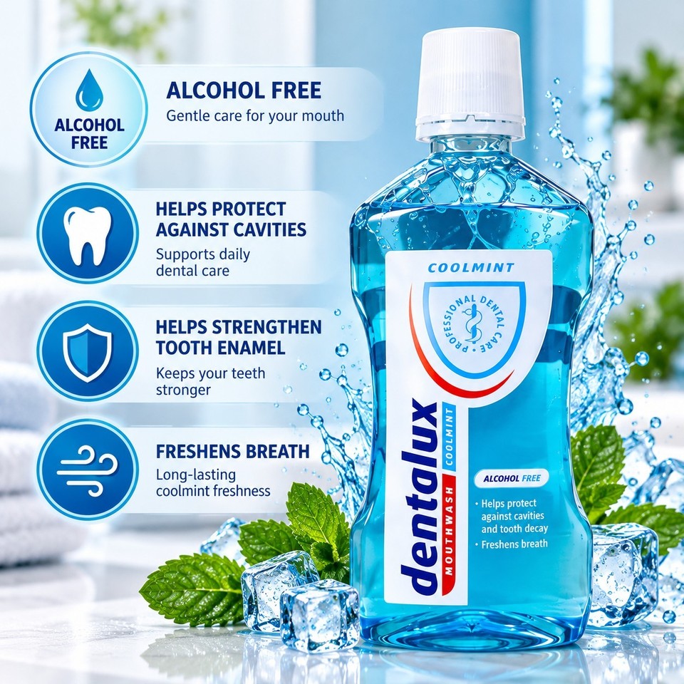 Dentalux Coolmint Mouthwash 600ml Alcohol Free Mint Fresh Breath Oral ...