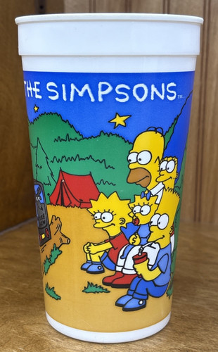 The Simpsons Burger King Cup Camping Bart Homer Cartoon Plastic 1990 6.75"