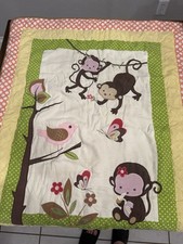 Glenna Jean Girls Monkey Nursery Bedding Set Pink Green Yellow Brown White