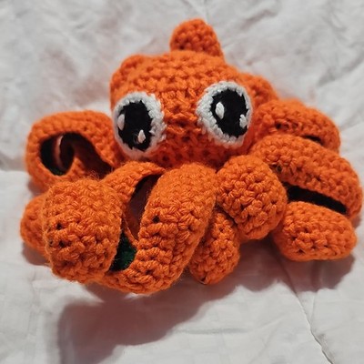 Handmade Crochet Orange Octopus Stuffed Animal Plush Toy, Small 4 1/2-7 1/2 in