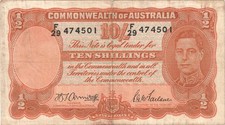 Billete de 10 chelines de Australia 1942 - R13 - Armitage/MacFarlane - En muy buen estado # 36751