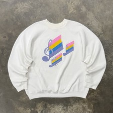 Vintage 1987 Tultex Pastel Music Notes Graphic Crewneck Sweatshirt XL USA Made