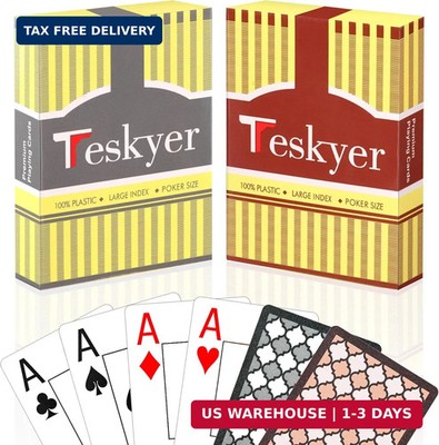 Teskyer 2 Pack Waterproof Playing Cards, 100% Plastic Premium Durable Poker Card