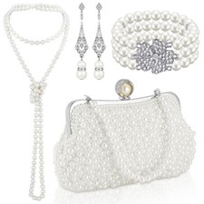 4 Pcs Pearl Necklace Earring Set Women Bridal Wedding Party Christmas Gift