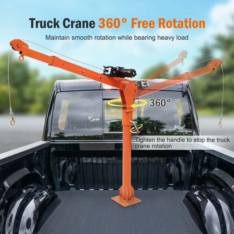 1100Lbs Truck Hoist Crane Folding Truck Mounted W/Electric Winch 3500Lb 12V 360° - Image 3 of 4