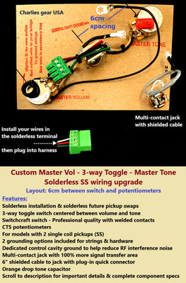 Custom Solderless SS wiring harness MOD -MV / Centralab 3-way toggle switch / MT
